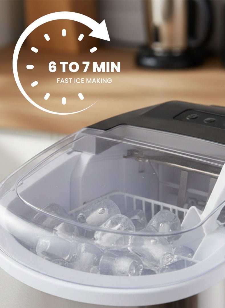 Ogera Countertop Ice Maker 12KG/24H, Portable Ice Machine with Handle, 9 Ice Cubes in 6 Minutes, Self-Cleaning, Stainless Steel Body, Includes Scoop & Basket, Compact Ice Maker for Home Kitchen Office Majlis Party, OG140IM, 2 Year Warranty - Image 2